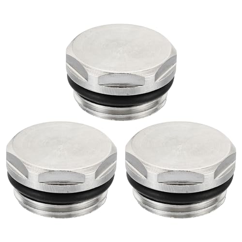 PATIKIL 1/2 Inch BSP Male Thread Blank Cap Manual Radiator Air Vent Plug, 3 Pack Nickel Plated Brass Plugs for Radiator Heater Silver