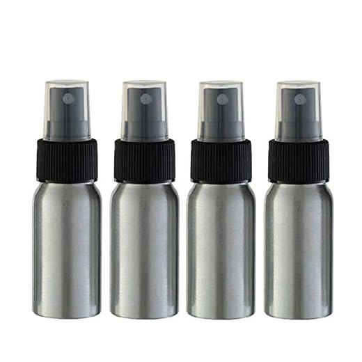 Furnido 1 oz Aluminium Essential Oil Spray Bottle Refillable Perfume Fine Mist Atomiser Empty Beauty Metal Spray Bottles Cosmetic Packaging Container travel subpackage Bottles 4-Pack (Black Caps)