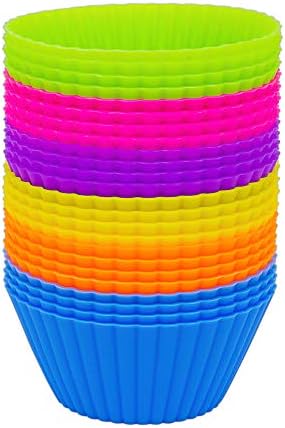 24 Pack Reusable, Food-Grade Silicone Cupcake Baking Cups, Non-Stick Easy to Clean Muffin Liners, Multicolor, BPA Free