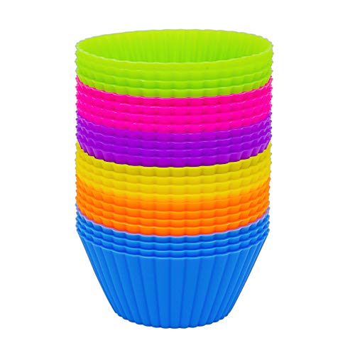 24 Pack Reusable, Food-Grade Silicone Cupcake Baking Cups, Non-Stick Easy To Clean Muffin Liners, Multicolor, Bpa Free #TOP12