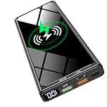 Wireless Power Bank, 10000mAh Portable Charger PD20W QC3.0 15W Wireless Charging LED Display,External Battery Pack,2 Inputs and 4 Outputs(Qi & USB C) for iPhone Samsung Huawei iPad Headset etc (black)
