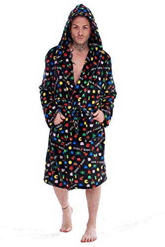 Image of Keanu Boys Game Over Dressing Gown with Hood - All Over Print Retro Games Design - Supersoft Flannel Fleece - Kids, Boys, Girls Ages 7-13 Years (13 Years)