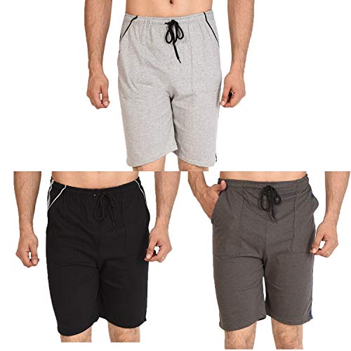 Image of Unisex (Pack of 3) Sports Shorts Zip Pockets (Black, Red, Darkblue Free Size 26 to 36 inch Waist)