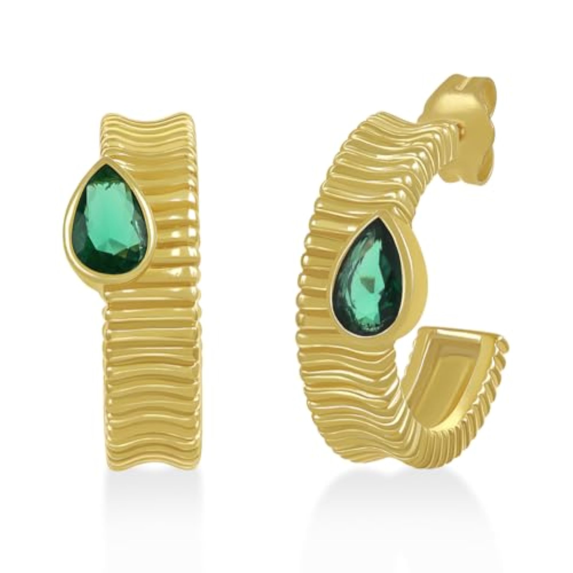 Women's 925 Sterling Silver Textured Gold-Plated Hoop Earrings