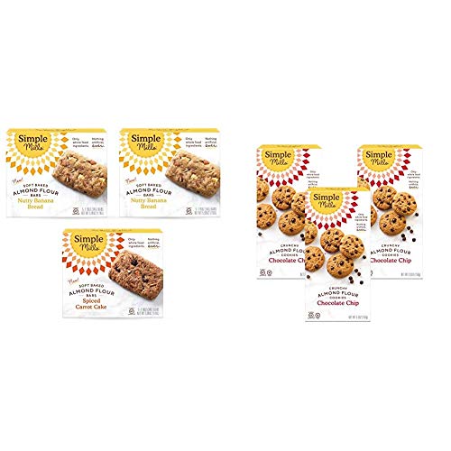 Simple Mills, Snacks Variety Pack, Nutty Banana Bread, Spiced Carrot Cake Variety Pack, 3 Count & Almond Flour Chocolate Chip Cookies, Gluten Free And Delicious Crunchy Cookies, 3 Count #TOP7