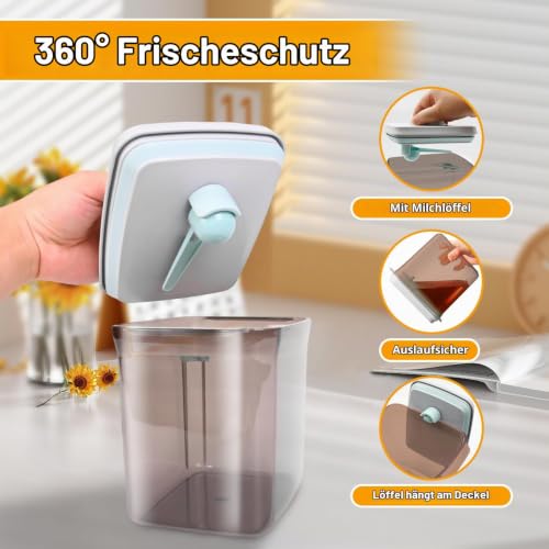 Nuangoo 1700ml Milchpulver Aufbewahrungsbox Teetönig Milchpulverspender Mit Löffel Milchpulver Portionierer für die Lagerung von… – Ansicht 3