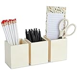 Genie Crafts 3-Pack Unfinished Wooden Pen and Pencil Holder Cups for Office Desk Organization and DIY Crafts, 3 x 3.5 Inches