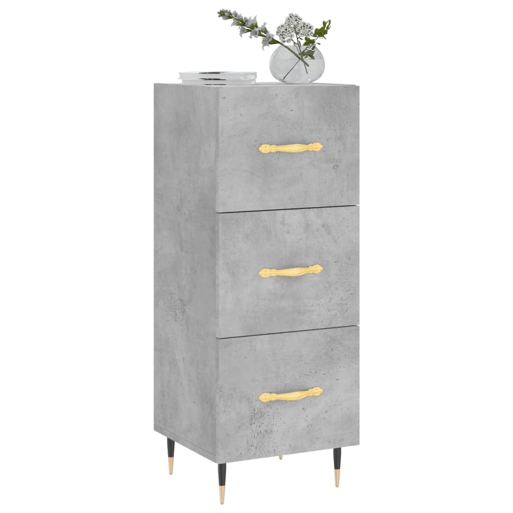 Credenza in legno grigio cemento con gambe in metallo, 34,5 x 34 x 90 cm, moderna, per soggiorno, con cassetti e vano portaoggetti, per corridoio, camera da letto, sala da pranzo