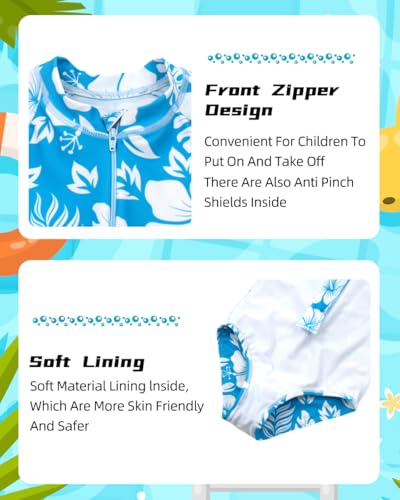 Image of Girls Long Sleeve One Piece Swimsuit Rash Guard Swimwear Zipper Quick Dry Bathing Suits Sun Protection UPF 50+ (Ages 4-12)