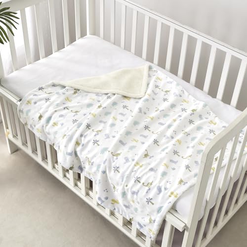 Image of CREVENT 2Pcs 30''X40'' Cute Cozy Fluffy Warm Baby Blankets for Infants Toddlers' Bedding Crib Cot Stroller - Grey Cloud + Minky Dinosaur