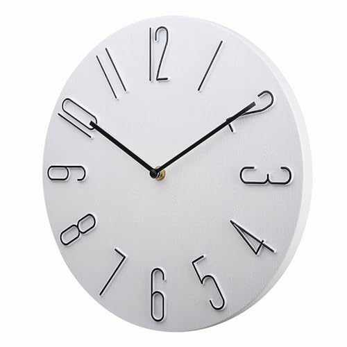 掛け時計 静音 北欧 おしゃれ 壁掛け時計 時計 壁掛け 3D立体数字 見やすい 30cm 大きい 時計 非電波 かけ時計 (ブラック)