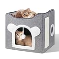 Furjoy Cat Beds, Large Cat Cave for Pet Cat House with Fluffy Ball Hanging and Scratch Pad, Cat Houses & Condos, Cat Cubes, Cat Hideaway, Covered Cat Bed for Multi Small Pet Large Kitty