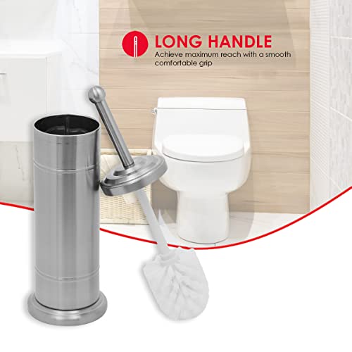 Image of Home Basics Hideaway Toilet Brush with Heavy Weight Stainless Steel Handle | Thick, Dense Bristle Brush | Long Metal Handle | Heavy Weight Stainless Steel