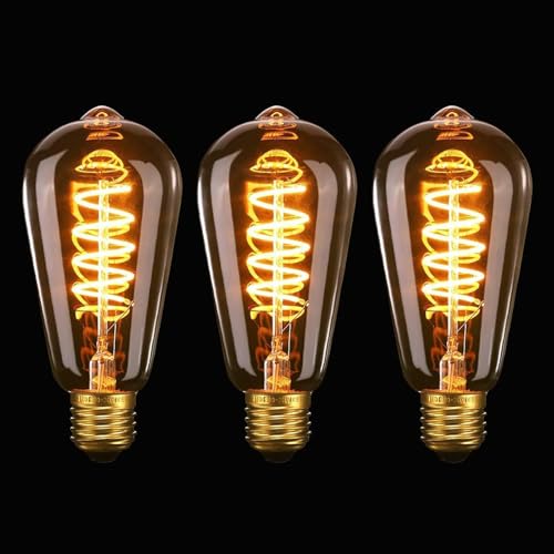 Vintage Edison Ampoule E27 LED ST64, 4W Spirale Flexible Courbé LED Filament E27 Dimable Ampoule Décorative Antique Blanc Chaud 2200K, 40W Équivalent, Pour...