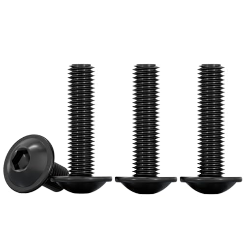 Drenky Flanged Button Head Screws M5 X 25mm Black Socket Flanged Button Screws 304 Stainless Steel Hexagon Socket Pan Head Machine Screw Fully Thread, Rustproof (Pack of 20)