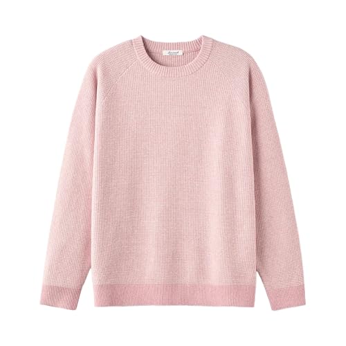 Oversize Casual Crewneck Mens Sweater Waffle Textured Long Sleeve Knitted Pullover Comfortable Warm