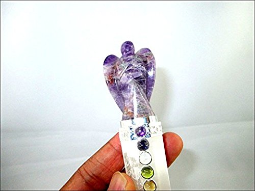 Jet Selenite With Amethyst Angel Chakra Wand Stick Approx. 5-5.5 Inch Energized Charged Cleansed Programmed Pure Genuine Stick Free Booklet Jet International Crystal Therapy Image Is Just A Reference #TOP6