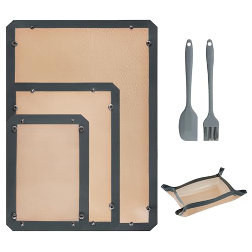 3 Set Tappetini in Silicone Riutilizzabili 60CM/40CM/30CM, Carta Forno Antiaderente per Forno e Microonde, Senza BPA e Lavabile in Lavastoviglie per Biscotti Pane Pizza, Nuovo Design con Bordi