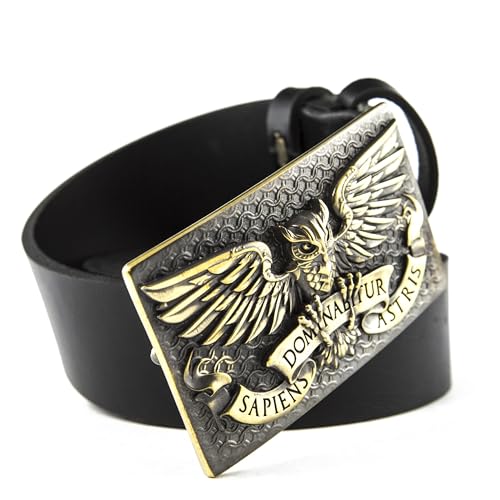 Fighting Eagle Owl belt buckle on leather belt, Wild fighting bird Eagle Owl military solid brass belt buckle on casual leather belt4