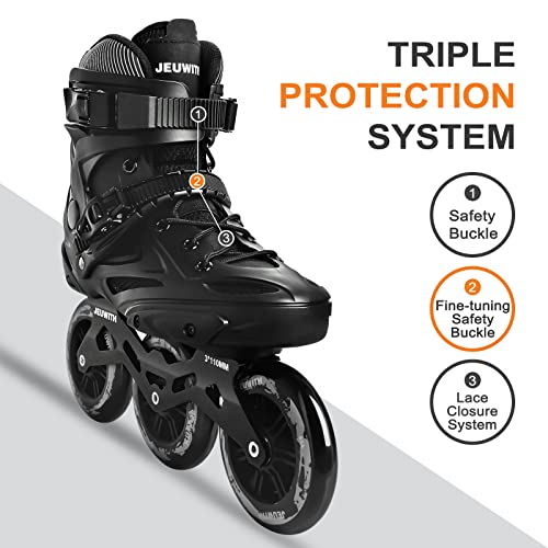 Image of Inline Skates for Men Women, 3 Wheels 110mm Blades Roller for Adult Male Female, Classic Outdoor Fitness Inline Speed Skates for Unisex (Black) Men10-11 /Women11-12 /29.5cm