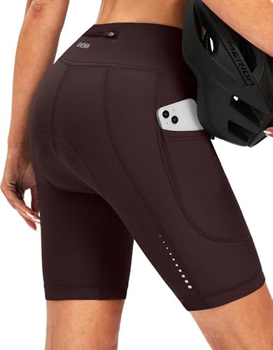 Women's 4D Padded Bike Shorts Cycling Padding Riding Bicycle Road Mountain Biking Cycle Spin Shorts for Women with Zipper Pockets(Wine,XL)