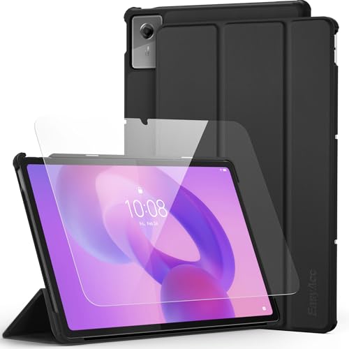 EasyAcc Hülle für Lenovo Idea Tab Plus 12.1 Zoll 2025 mit Schutzfolie, Ultra Dünn mit Standfunktion Slim PU Leder Schutzhülle (Schwarz)