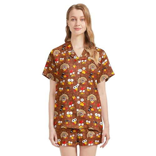 Image of Funny Satin Pajamas Set for Women Button Down Sleepwear Print Pjs Set 2 Piece Short Sleeve Loungewear Gift for Women