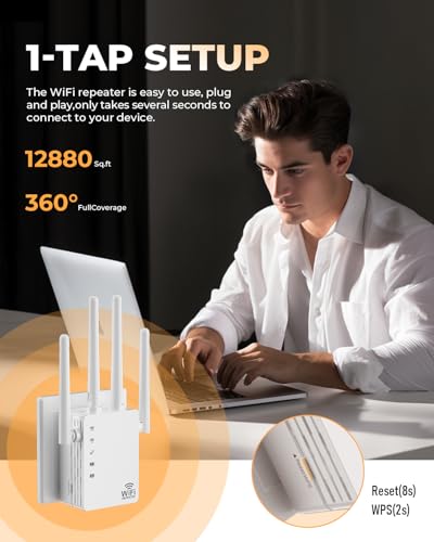 WiFi Extender with Ethernet Port, 1200Mbps Dual Band (5GHz/2.4GHz) WiFi Booster.Covers Up to 12880 Sq.ft,Supports 105 Devices, Easy Setup Signal Booster, EasyMesh Compatible, Four Directional Antennas - Image 3