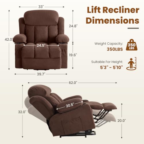 Image of BOSMILLER Electric Power Lift Recliner Chair Sofa with Massage and Heat for Elderly,Lift Chair with Cup Holder & Side Pockets for Living Room