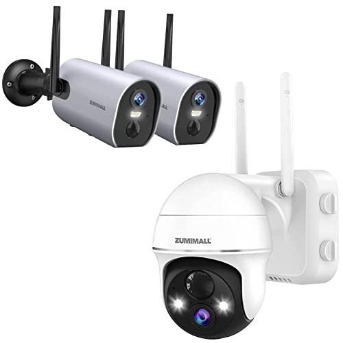 2K Security Camera Outdoor Wireless Wifi With 360° Ptz, Zumimall Battery Powered Wireless Cameras For Home Surveillance, Spotlight & Siren/Pir Detection/3Mp Color Night Vision/2-Way Talk/Ip66/Cloud/Sd #TOP13