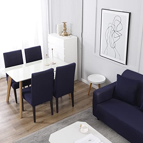 Image of HOKIPO 140 GSM Sofa Cover 5 Seater Elastic Stretchable Sofa Slipcover Protector, Space Blue (AR-4277-E6*2 + AR-4279-E6)