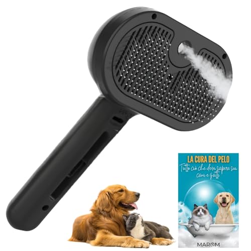 MAROM - Spazzola a vapore per gatti e cani, pettine autopulente per animali con pelo corto e lungo (NERO) + EBOOK in Omaggio