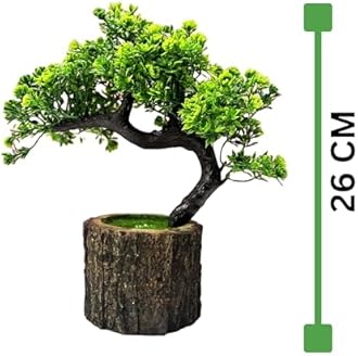 Dekorly Plastic Small Artificial Plant Bonsai Tree Fake Plant Potted House Plants Japanese Pine Bonsai Plant Faux Bonsai For Home Indoor Decoration Office(Wooden Potted Plants,Design-H)