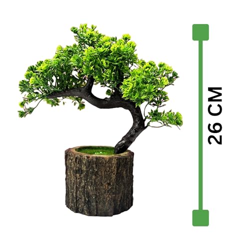Dekorly Plastic Small Artificial Plant Bonsai Tree Fake Plant Potted House Plants Japanese Pine Bonsai Plant Faux Bonsai For Home Indoor Decoration Office(Wooden Potted Plants,Design-H)