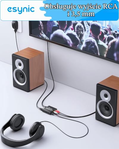 eSynic DAC konwerter cyfrowy na analogowy adapter audio RCA L/R wyjście 3,5 mm stereo z kablem optycznym do słuchawek PS3 Xbox 360 HDTV niebieski RAY DVD Sky HD Apple TV
