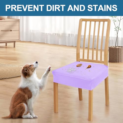 Image of Smiry Waterproof Seat Covers for Dining Room Chairs, No Rear Covers | Stretch Jacquard Removable Washable Chair Seat Slipcovers Protector, Set of 6, Lavander