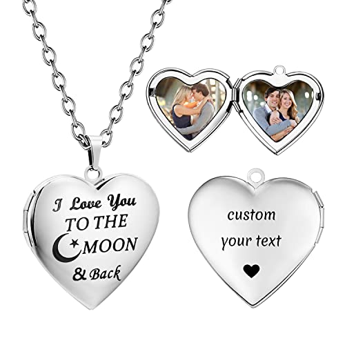 Phocksin I Love You To The Moon And Back Custom Locket Necklace, Personalized Heart Photo Locket Necklace - Customized Memorial Lockets That Holds Pictures For Women & Girls #TOP30