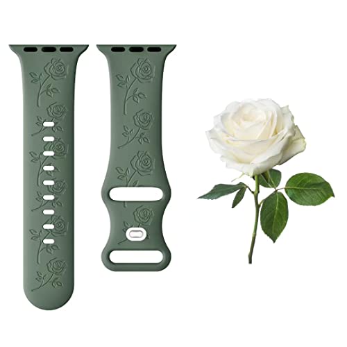 Image of Zitel Band Compatible with Apple Watch Straps 42mm (Series 11 /10), 40mm /41mm for Women Girls, Rose flower Engraved Silicone Straps for iWatch Series 9|8|7|6|5|4|3|2|1|SE1 /SE2 /SE3