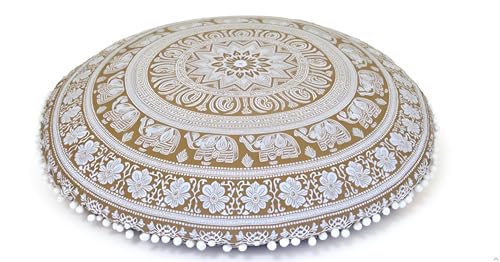 INDIAN CRAFT CASTLE ICC 32 Inch Floor Pillows & Cushions Covers Decorative Hippie Mandala Pouf Pillow Covers Bohemian Seating Meditation Cushion Cover Large Boho Ottoman Case Pillowcase for Couch