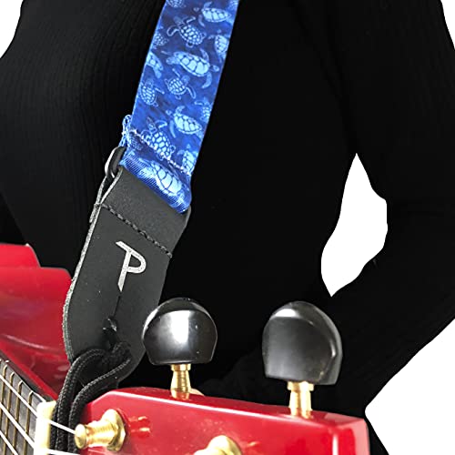 Perri's Leathers Ltd. – Correia de Ukulele – Poliéster – Tartarugas – Azul – Ajustável – Feita no C