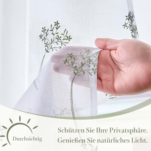 TOPICK Scheibengardine Bistrogardine 2er Set Gardinenschals H115xB90 Grün – Ansicht 6