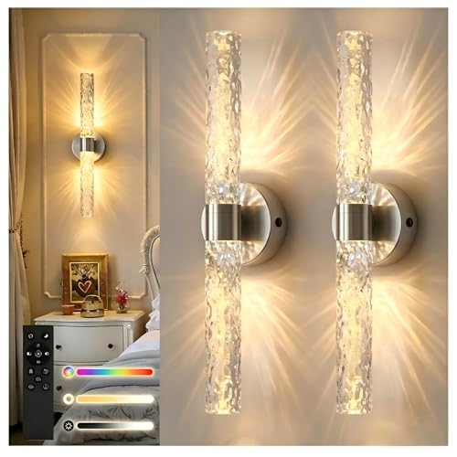 Image of DORESshop Battery Operated Wall Sconces Set of 2, 10000mAh Rechargeable Wall Sconce with Stone Pattern Acrylic, Dimmable Wireless Wall Sconce, Sconce Wall Decor for Living Room, Bedroom, Nickel 21.4in