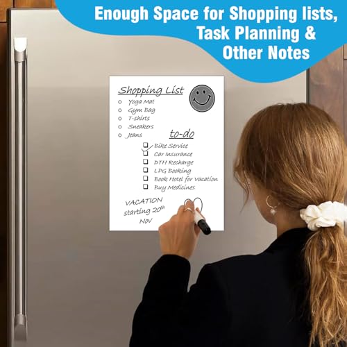 Image of Trueflair Magnetic Board Dry Erase Whiteboard for Fridge, 30 cm x 23 cm, with Black Marker, Waterproof Surface (Pack of 2 PC - A4)