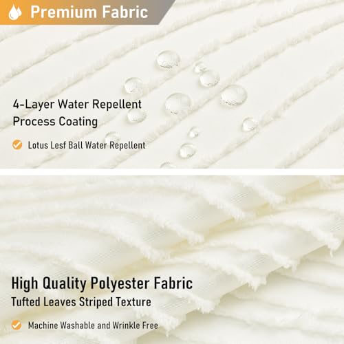 BTTN Cream/Beige Boho Tufted Leaves Textured Striped Shower Curtain, 72x72 by BTTN - Used condition - Image 2