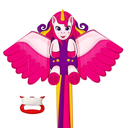 YongnKids Toys New Unicorn Kite Easy to Fly Huge Colorful Delta Kites for Girls & Boys & Adults Beach Trip Park Family Outdoor Games - Handle with 100M String