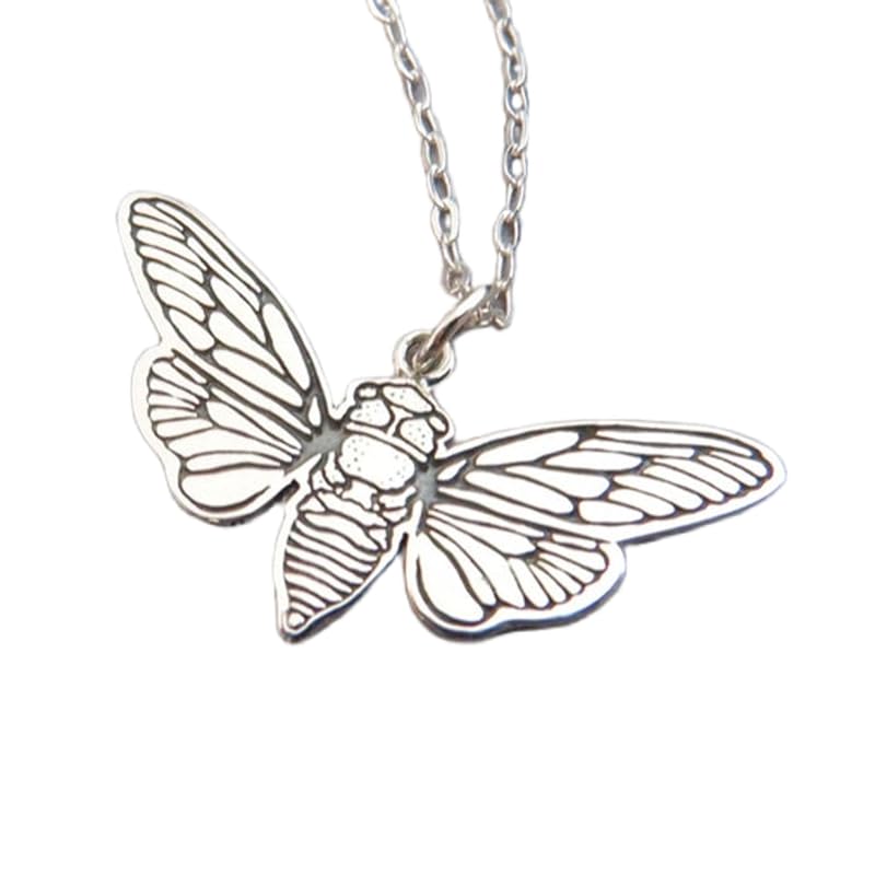 Collar de cigarra plata de ley 925 amuleto insecto metamorfosis joyería con cadena