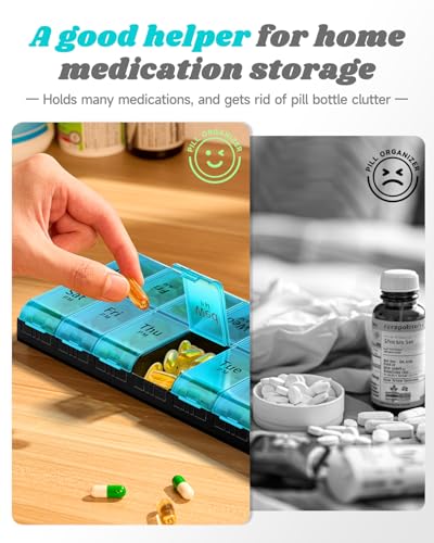 Image of 7 Day Extra Large Pill Organizer 2 Times a Day, Weekly Pill Box Twice a Day, XL AM PM Pill Case, Oversized Daily Medicine Organizer for Vitamin, Big Pill Container (Cyan) | Easy-Open, High-Capacity, Bold-Letters, Senior-Friendly, AM /PM, Weekly-Tracking, BPA-Free, Long-Lasting