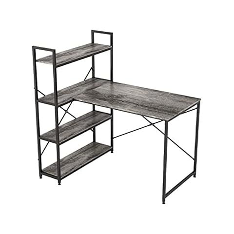 Nost & Host L Shaped Contemporary Home Office 46 Inch Nature Wood Corner Computer Desk with 4 Tier Reversible Shelving for Compact Space, Gray Oak Cover
