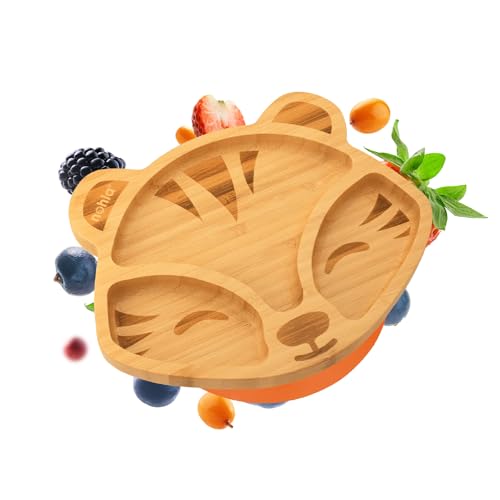 nohla ® Toby The Tiger Baby-Entwöhnungsplatte aus Bambus, Saugnapf, 18,3...
