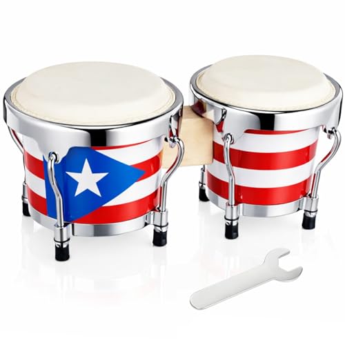 Joyfolk 2 Pcs Mini Puerto Rico Bongo Drums Tunable Percussion, 4inch, 5inch